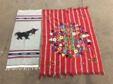 2 vintage Mexican blankets - one blanket w/ a donkey theme & one colorful themed blanket