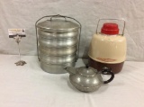 Set of vintage camping equipment incl. Royal aluminum stackable holder, teapot & jug