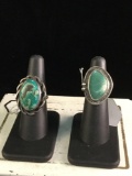 2 vintage sterling silver and turquoise rings sizes 4.5 and 6.5