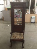 Antique inspired hall tree and seat with coat hooks and mirrored key cabinet