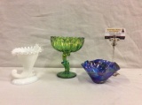 3 pcs - green depression glass compote, swirled 