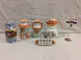 50's lusterware collection incl. German teapot, 2 Japanese vases & more - see pics