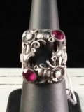 Antique European sterling silver ring w/ 2 opals & 2 rubies