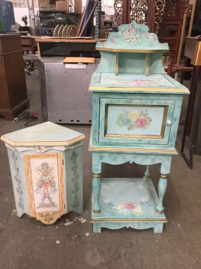 Set of hand painted modern artsy furniture pieces - end tables/ small vanity