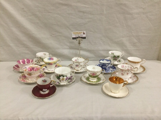 13 vintage teacup & plate set incl. Royal Albert, Foley, Salisbury, and much more - see pics