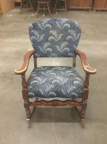Vintage "feather" pattern armchair rocker with caved detail