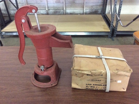 Set of two antique style red cast iron working hand pump water pumps