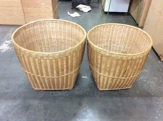 Set of two large woven rush/bamboo containers