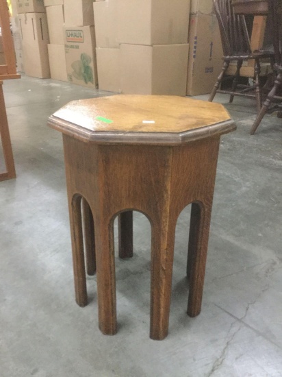 Small vintage wooden octagonal plant stand