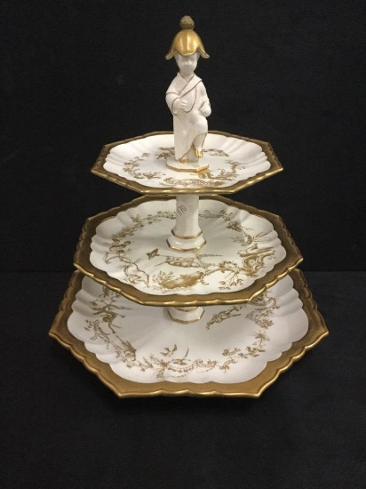 Asian inspired mid century 3 tier serving dish