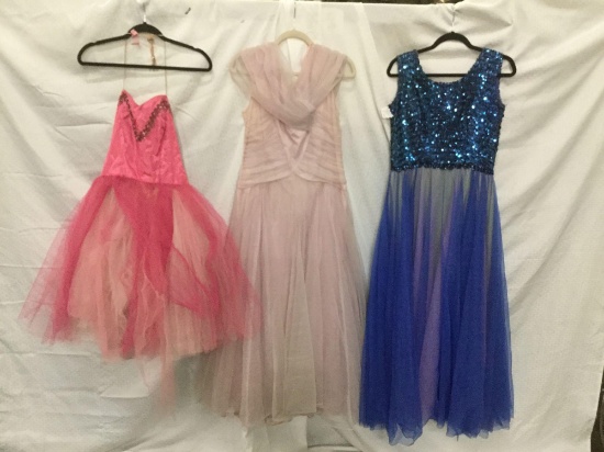 Set of three circa 1960's womens party/prom dresses incl. blue sequin dress from Anns Vogue shop