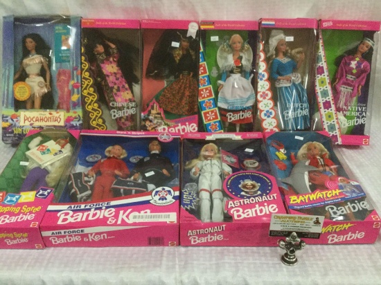 Collection of 11 1990's Mattel Barbie dolls in original boxes incl. Airforce Ken & Barbie - some NIP