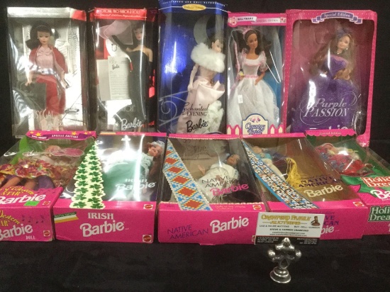 Collection of 10 Mattel Barbie dolls in boxes incl. Enchanted Evening and Irish Barbie - some NIP