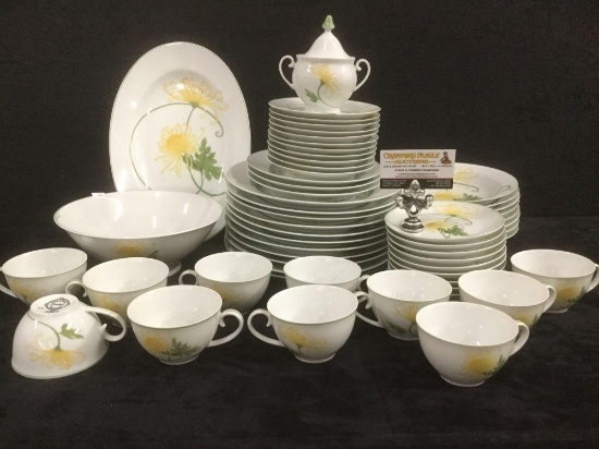 1974 58 pc "Denby" fine china set for 11 incl. dinner plates, bowls, saucers and cups + servers