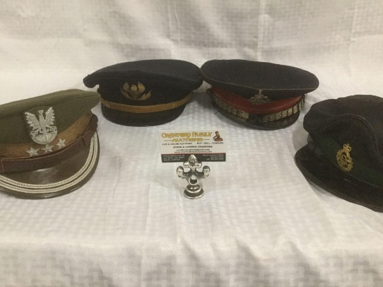 Collection of four vintage military/service uniform dress hats