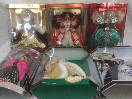 Collection of 6 ltd ed. Barbie Dolls in boxes incl. Millennium Princess, Happy Holidays + more