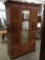 Antique 3 piece oak armoire with mirrored door, decorative panel carving + - great detail