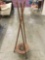 Unique mid century 3 pole wooden plant stand w/ carved base