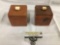 Pair of antique clay trinket boxes w/ bead handled top