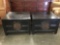 Pair of 2 modern low Asian end tables w/ brass hardware
