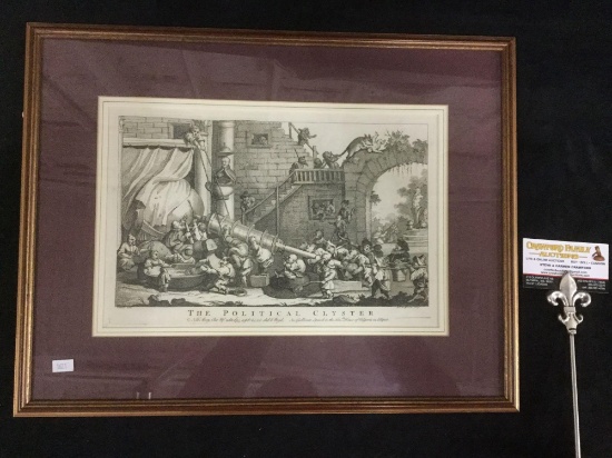 The Political Clyster framed antique style print, derived from William Hogarth