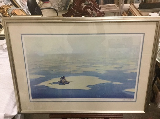 Rare "End of the Hunt" framed print by Alaskan Inuit artist Fred Machetanz - signed & #'d 351/950