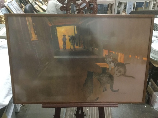 Rare 1997 "The Barn Cats" original mixed media by listed artist Bernie Fuchs (1932 - 2009) - signed