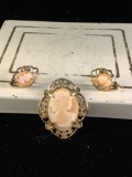 Beautiful antique estate cameo set w/ brooch and matching earrings
