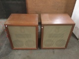 Vintage Hamlin wood cased stereo large cube bookshelf speakers - as is