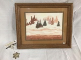 Original framed winter scene watercolor painting by Dianne Djur 1981