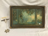 Antique wood framed deco print circa 1920's Daybreak by Maxfield Parrish in original frame