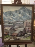 Vintage wood framed Alaskan painting by Pamela Kowaslke