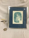 Framed wood block print by Kenneth Smith signed 1972