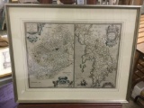 Framed antique map print of Britain & France