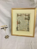 Framed antique style map of Cambridgeshire