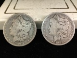 2 silver Morgan dollars, 1883 and a 1901-O