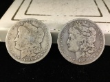 2 silver Morgan dollars, 1884 and a 1890-S
