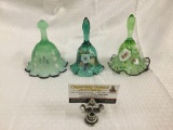 Set of 3 vintage hand painted glass bells - 2 marked Fenton and all signed by the artist
