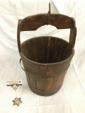 Antique wooden oak double banded well bucket