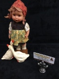 Vintage Goebel Hummel Goose Girl 12 inch plastic doll w/ original outfit & 2 geese