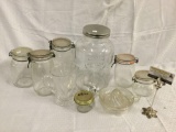 9 pc set of vintage glass mason jars and canister & citrus reamer