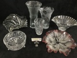 7 pc. collection of vintage crystal & glass vases & candy dishes