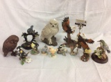 Collection of 12 porcelain bird figurines incl. owls, eagles & more - Franklin Mint & other makers