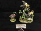 Collection of 2 porcelain bird figurines by Andrea - Mallard Duck & Goldfinch