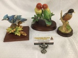 3 porcelain bird figurines by Andrea with wood bases - nice pieces