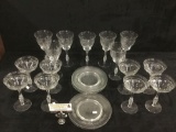23pc set of unmarked Cambridge crystal wine glasses and dishes