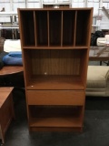 Vintage mid century phonograph cabinet/ media cabinet w/ upper LP shelf and drawer