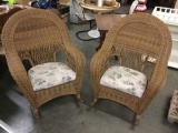 Pair of matching rattan/wicker late mid century/early 70's rocking chairs