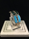 Estate sterling silver turquoise & stone panel bracelet, heavy @ 65.5 grams