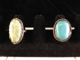 2 large sterling silver and turquoise rings sizes 8 and 8.5